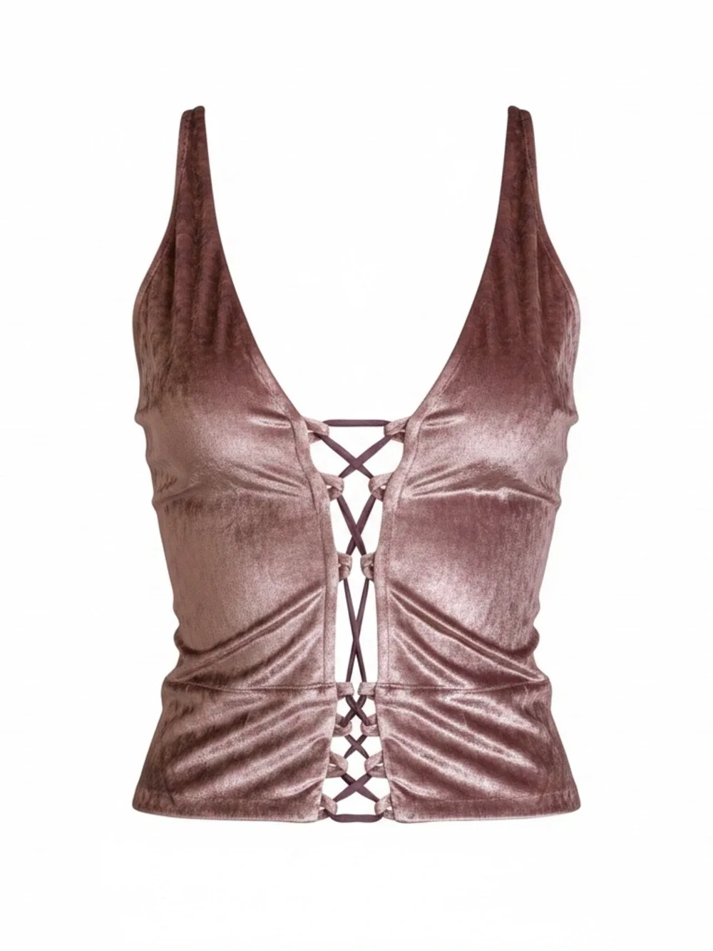 Free People Metallic Mauve Velvet Ruffle Tank
